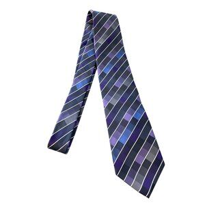 Kenneth Cole Reaction Neck Tie Silk Purple Blue Silver Diagonal Stripe 100% Silk